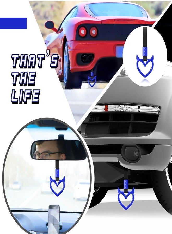 فاباي سلسلة مفاتيح فاباي مكونة من قطعتين بمقبض على شكل قلب، إكسسوار للسيارة، حزام يد على شكل قلب، تعليقة انزلاقية لتزيين السيارة من الداخل والخارج (أزرق، نمط الشيطان) - Image 5